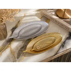 GENERICO - Bandejas Decorativas Hoja Set 4 Piezas Dorado y Plateado – Centro de Mesa Elegante