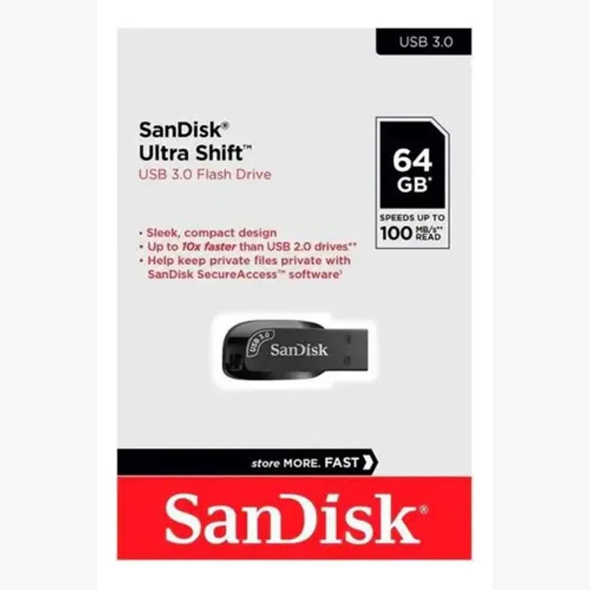 SANDISK - Pendrive Sandisk Ultra Shift 64gb Usb 3.0 100 Mb/s Negro