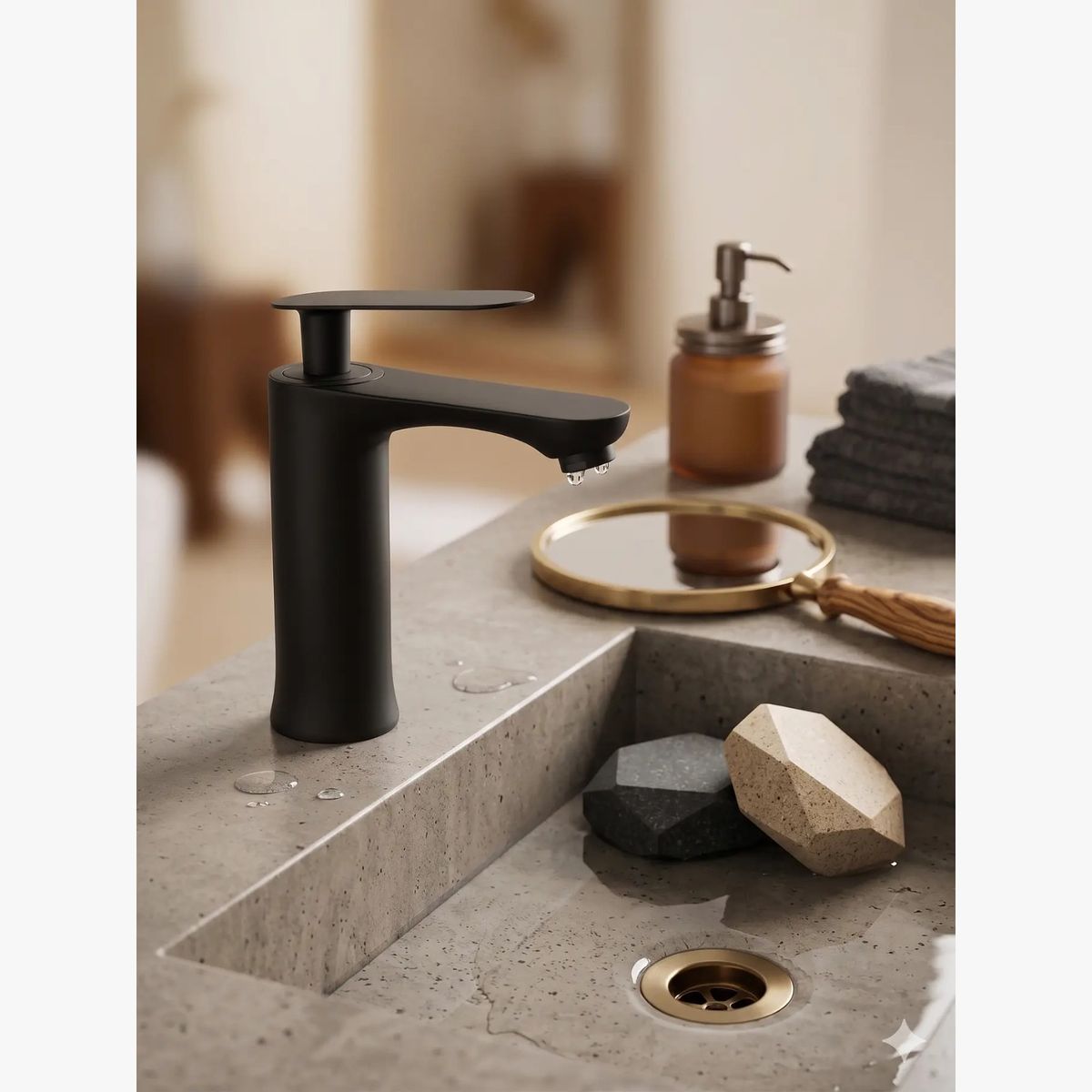 GENERICO - Llave Grifo Monomando Para Baño Lavabo Mezclador Grifería Lava Mano Color Negro Mate
