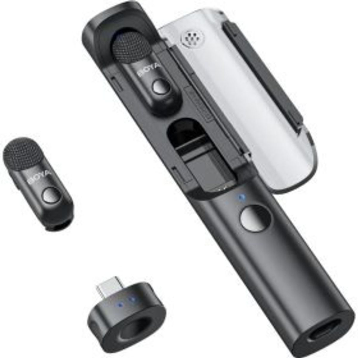 BOYA - Boya BY-BOYA MAGIC 01 Micrófono Multifunción, Escritorio y Solapa Doble USB-C  Lightning y Trípode
