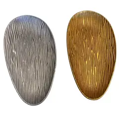 GENERICO - Bandejas Decorativas Ovaladas Set 2 Piezas Dorado y Plateado – Textura Madera Elegante