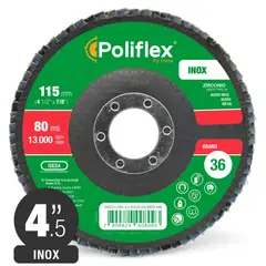 POLIFLEX - Disco Flap Laminado Acero Inox. 4.5 Grano 36 Zirconio