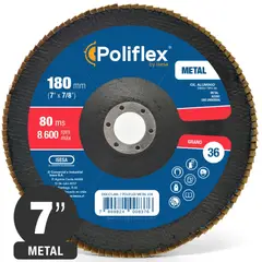 POLIFLEX - Disco Flap Laminado Metal 7 Grano 36 Óxido de Aluminio