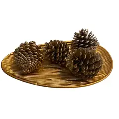 GENERICO - Andeja Decorativa Ovalada Dorada con Piñas Centro de Mesa Elegante y Acogedor