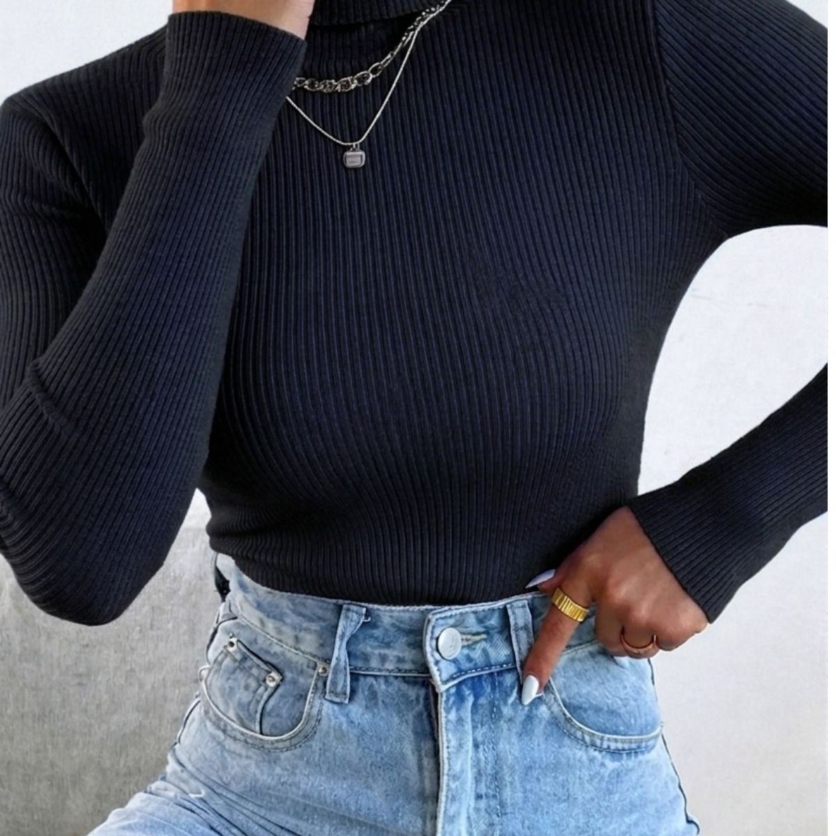 LOOK SHOP - Sweater Beatle Lana Mujer Cuello Alto Doble Otoño Invierno T50
