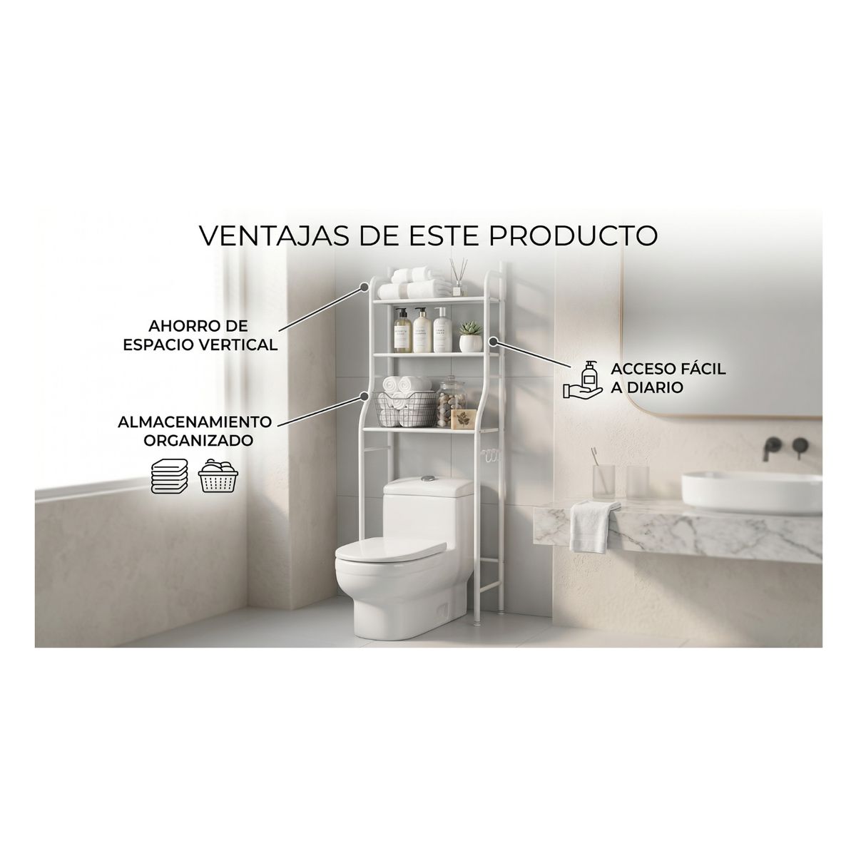 GENERICO - Estante Mueble Organizador De Baño 3 Niveles Repisa Color Blanco