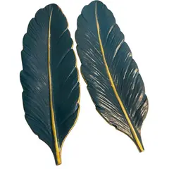 GENERICO - Set Bandejas detalles dorados forma de pluma 2 Piezas – Decoración Elegante Centro de Mesa