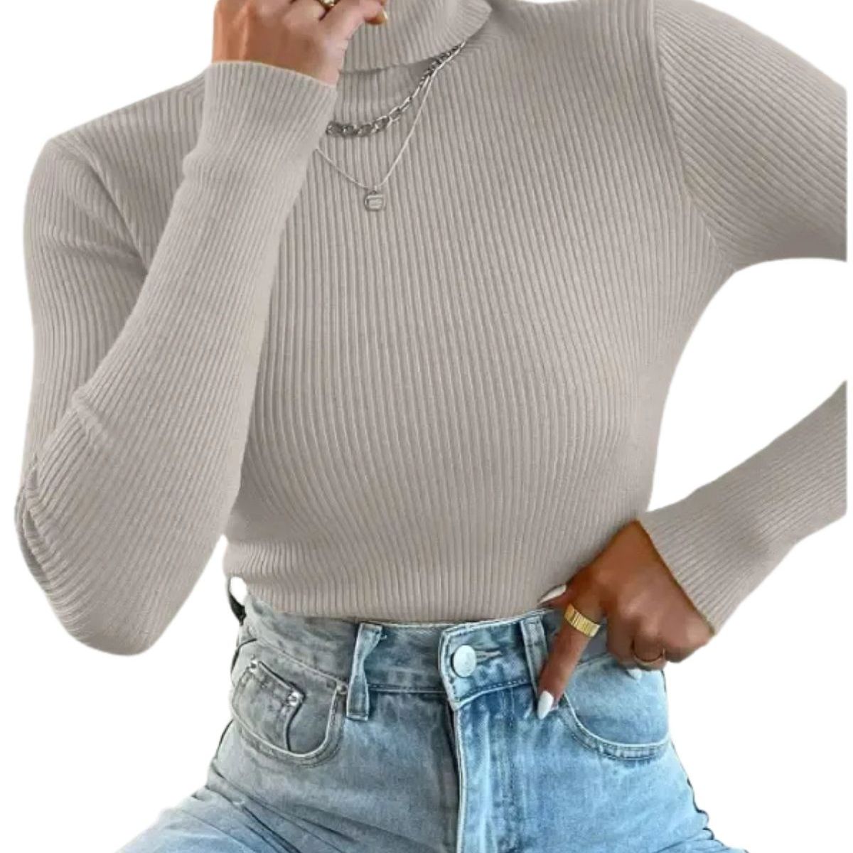 LOOK SHOP - Sweater Beatle Lana Mujer Cuello Alto Doble Otoño Invierno T50