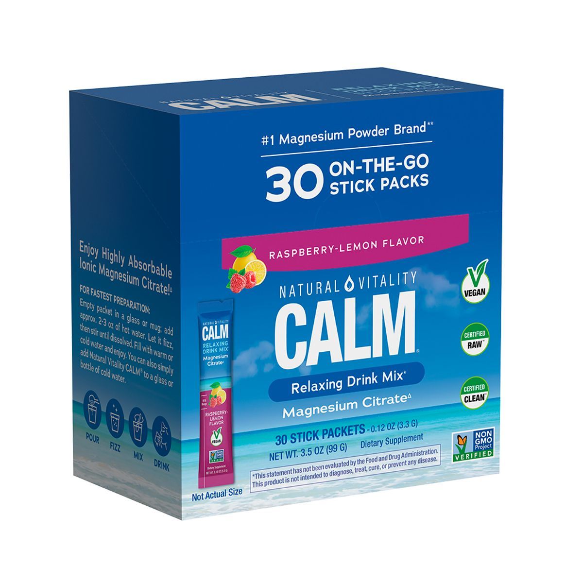 GENERICO - MAGNESIO CITRATO CALM EN POLVO RASPBERRY LEMON 30 STICKS - NATURAL VITALITY