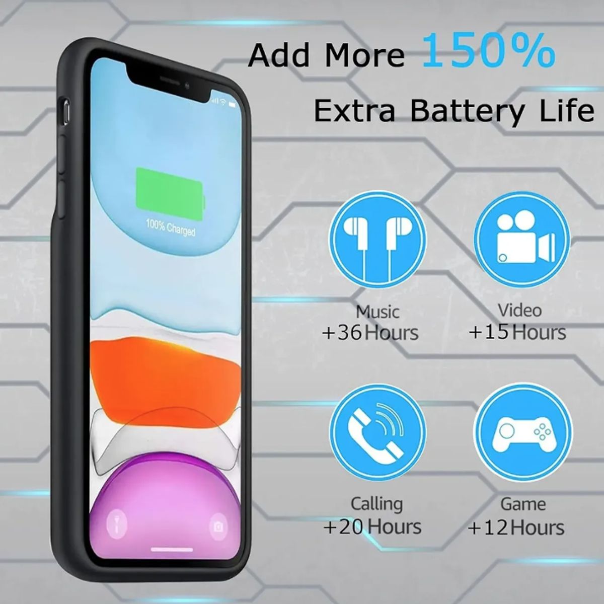 GENERICO - Carcasa Funda Elegante Con Batería Externa para iPhone 11 Normal 6800mah Firme
