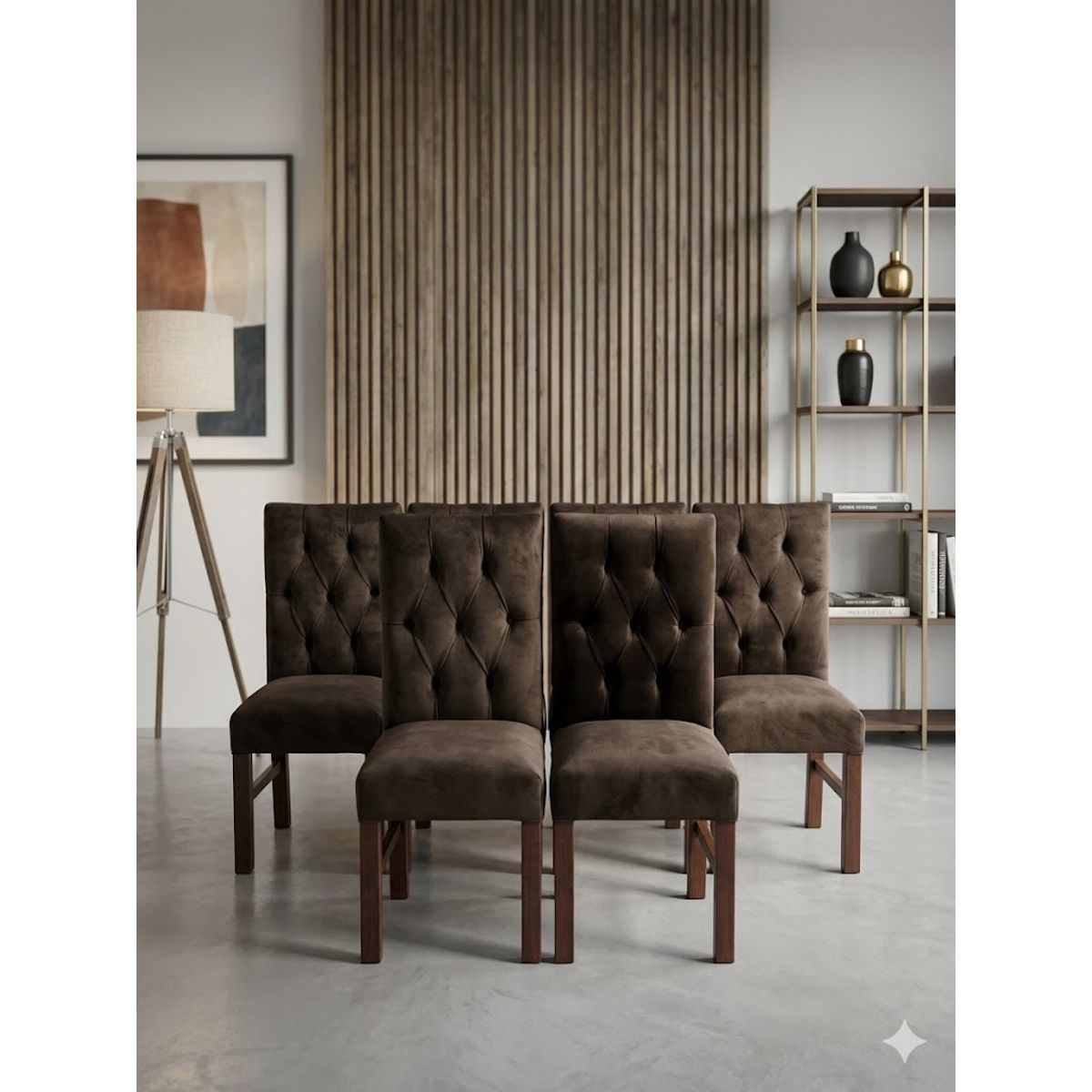 GENERICO - pack 6 sillas de comedor marron felpa capitone