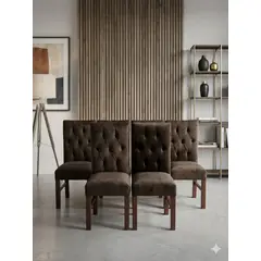 GENERICO - Pack 6 sillas de comedor marron felpa capitone