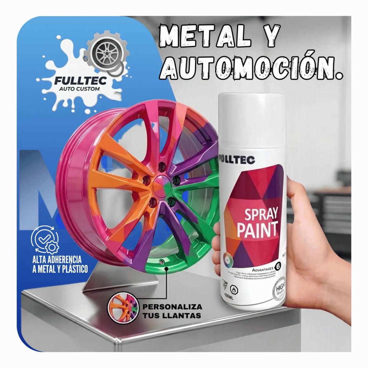 FULLTEC - Pack X3 Pintura Spray Tela Madera Metal Plastico Vehicular Blanco