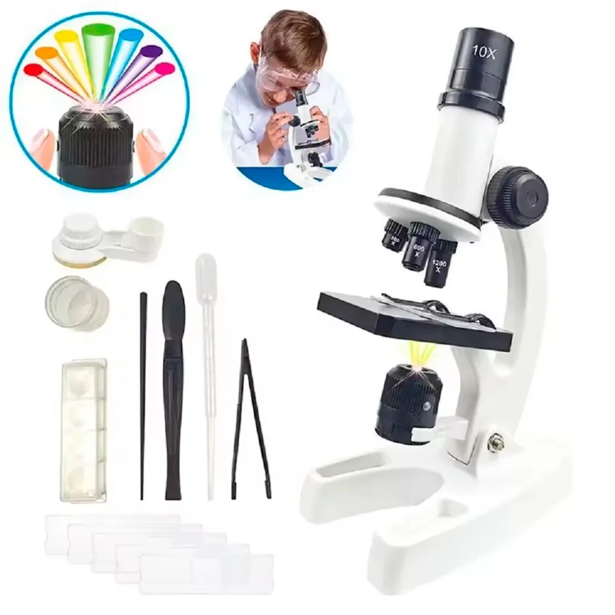 GENERICO - Kit De Microscopio LED De 300X 600X 1200X Para Niños
