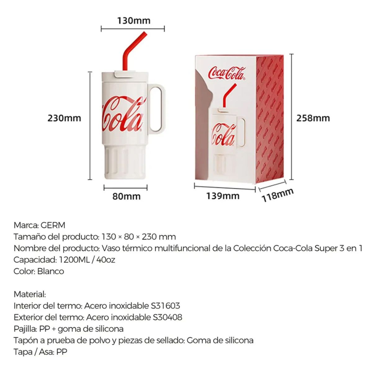 COCA COLA - Termo Tumbler Coca-Cola / Vaso Termico 1200ml Frío 48 Horas