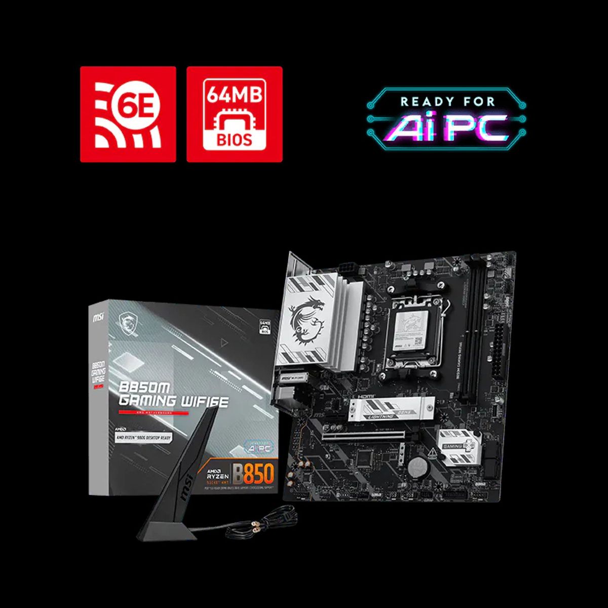 MSI - Placa Madre MSI B850M Gaming WiFi6E AM5 Micro ATX DDR5
