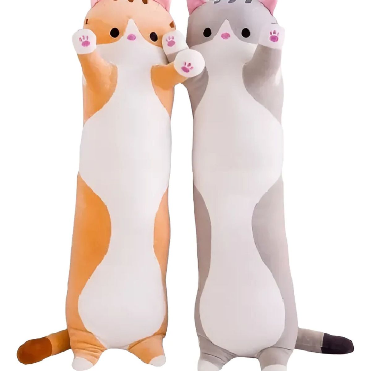 GENERICO - Peluche Almohada Gatito Largo Gato Kawai Grande 70 cm Gris