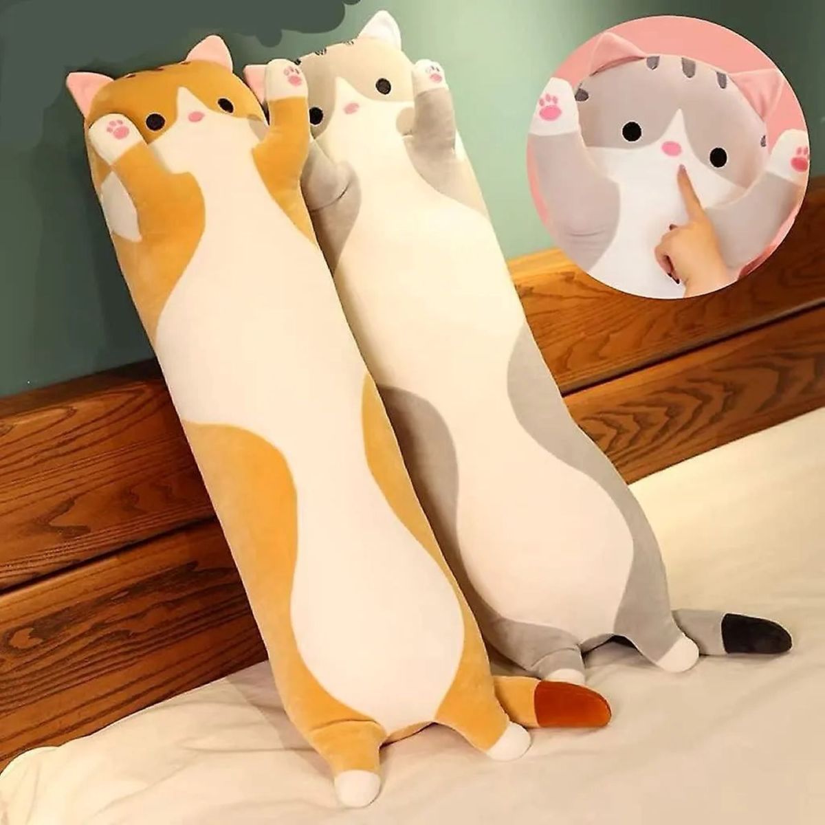 GENERICO - Peluche Almohada Gatito Largo Gato Kawai Grande 70 cm Gris