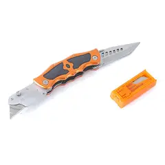 TACTIX - CUCHILLO CARTONERO Y NAVAJA PLEGABLE METALICO NARANJO