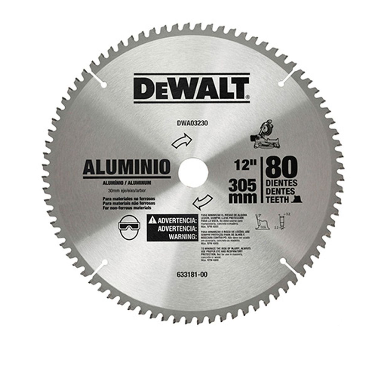DEWALT - DISCO DE SIERRA INGLETEADORA DEWALT ALUMINIO 80 TPI DE 12