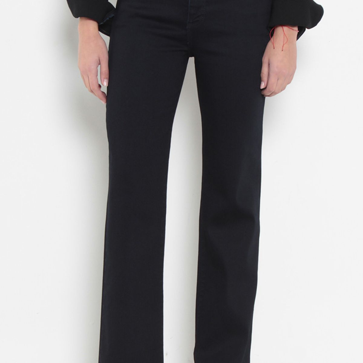 WADOS - JEANS MUJER  RECTO TIRO ALTO PRETINA BASICA CON UN BOTON