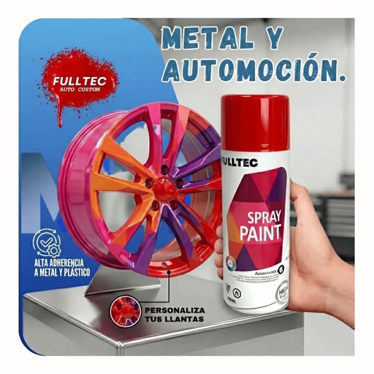 FULLTEC - Pack X3 Pintura Spray Tela Madera Metal Plastico Vehicular Rojo Scarlet