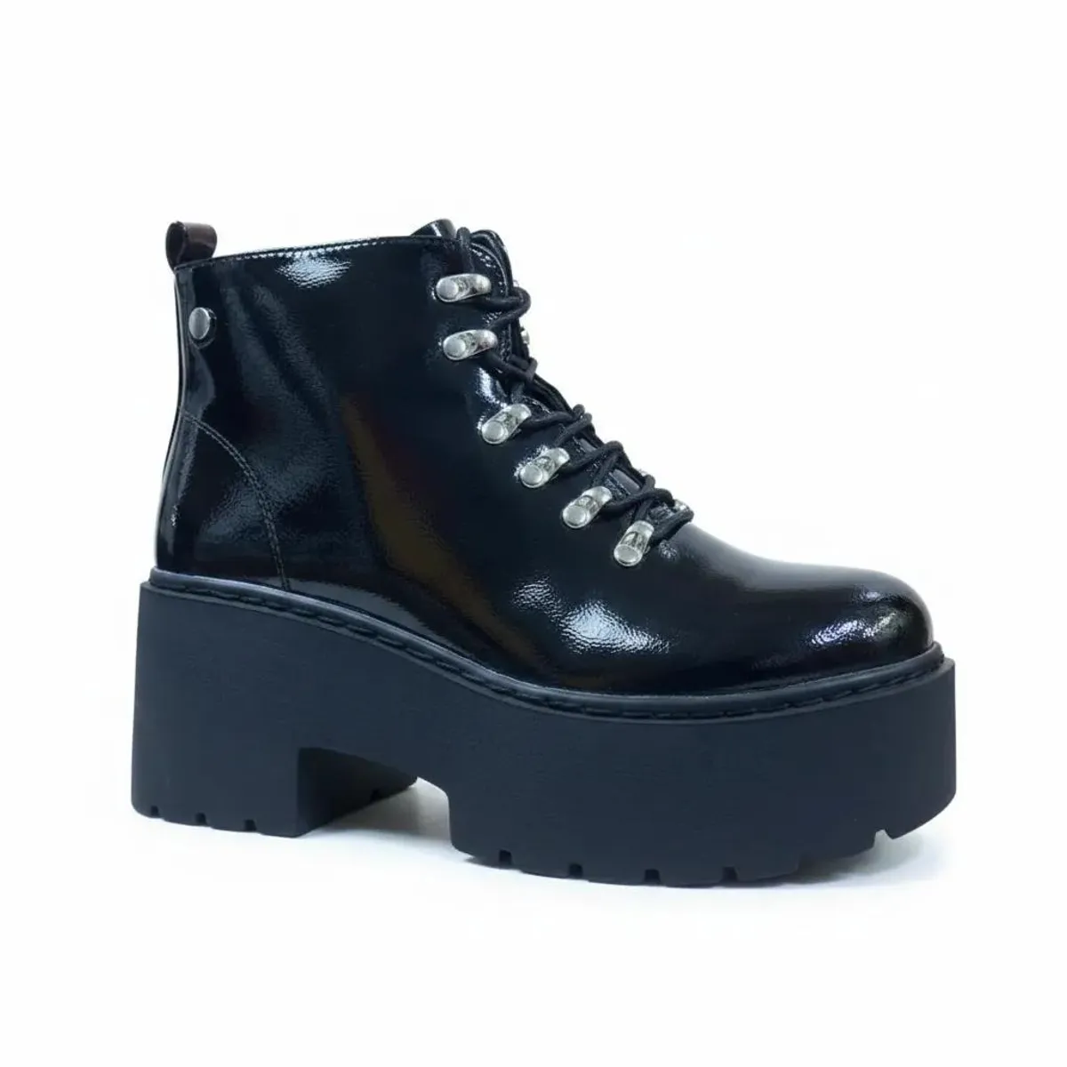 POZATINI - Botín Charol Negro con Plataforma y Cordones