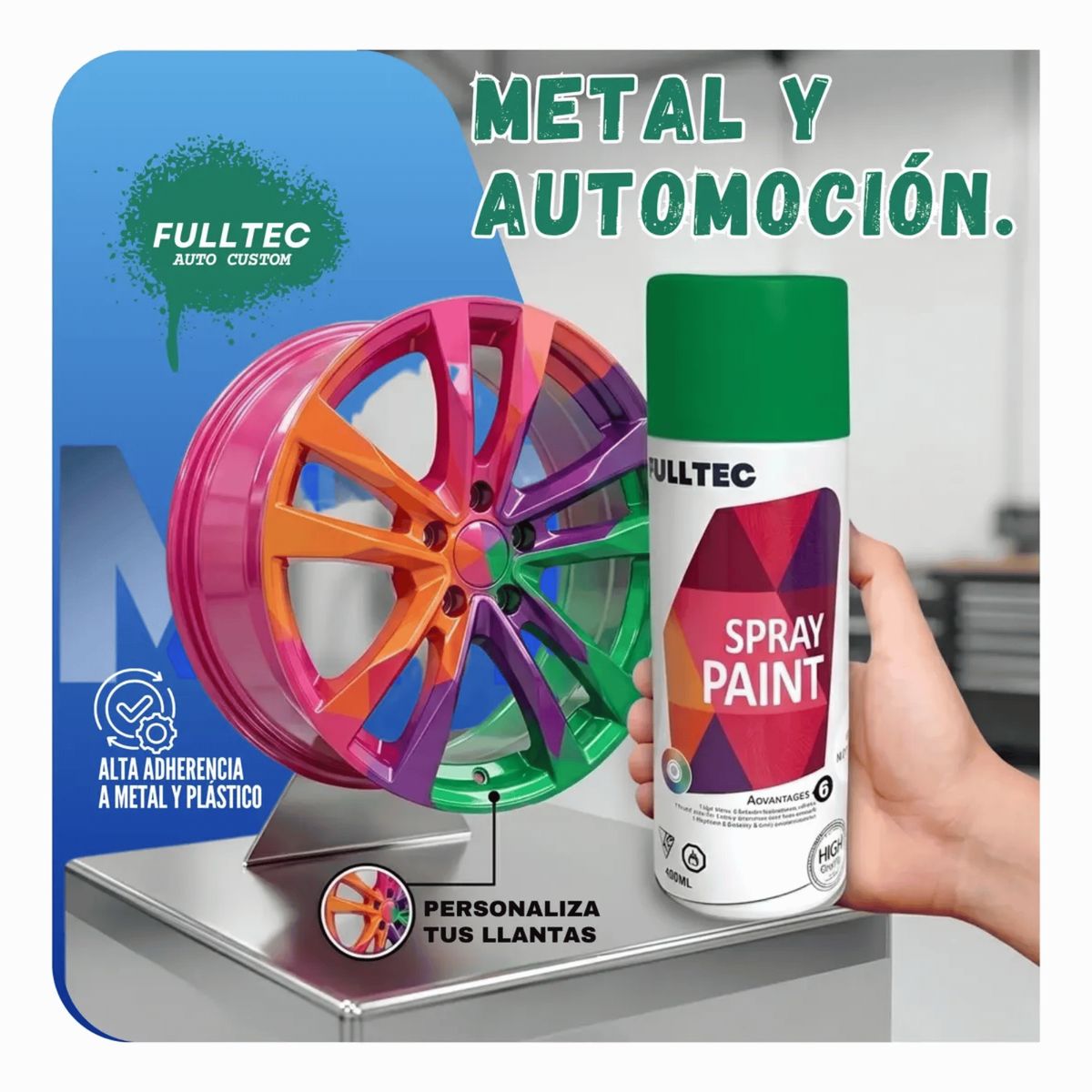 FULLTEC - Pack X3 Pintura Spray Tela Madera Metal Plastico Vehicular Verde Musgo