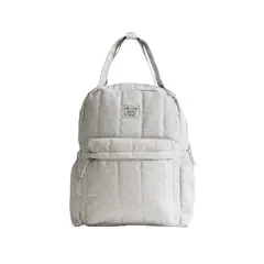 LOUNGE - Mochila Maternal Quilt - Beige con Flores Blancas -