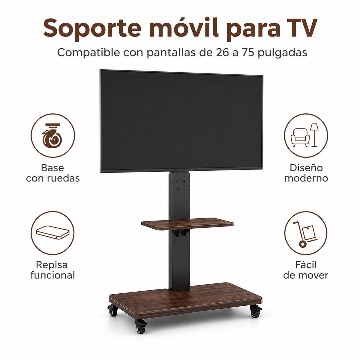 DOPA - Soporte Tv Con Ruedas Ajustable Altura Universal 32 A 75 Negro