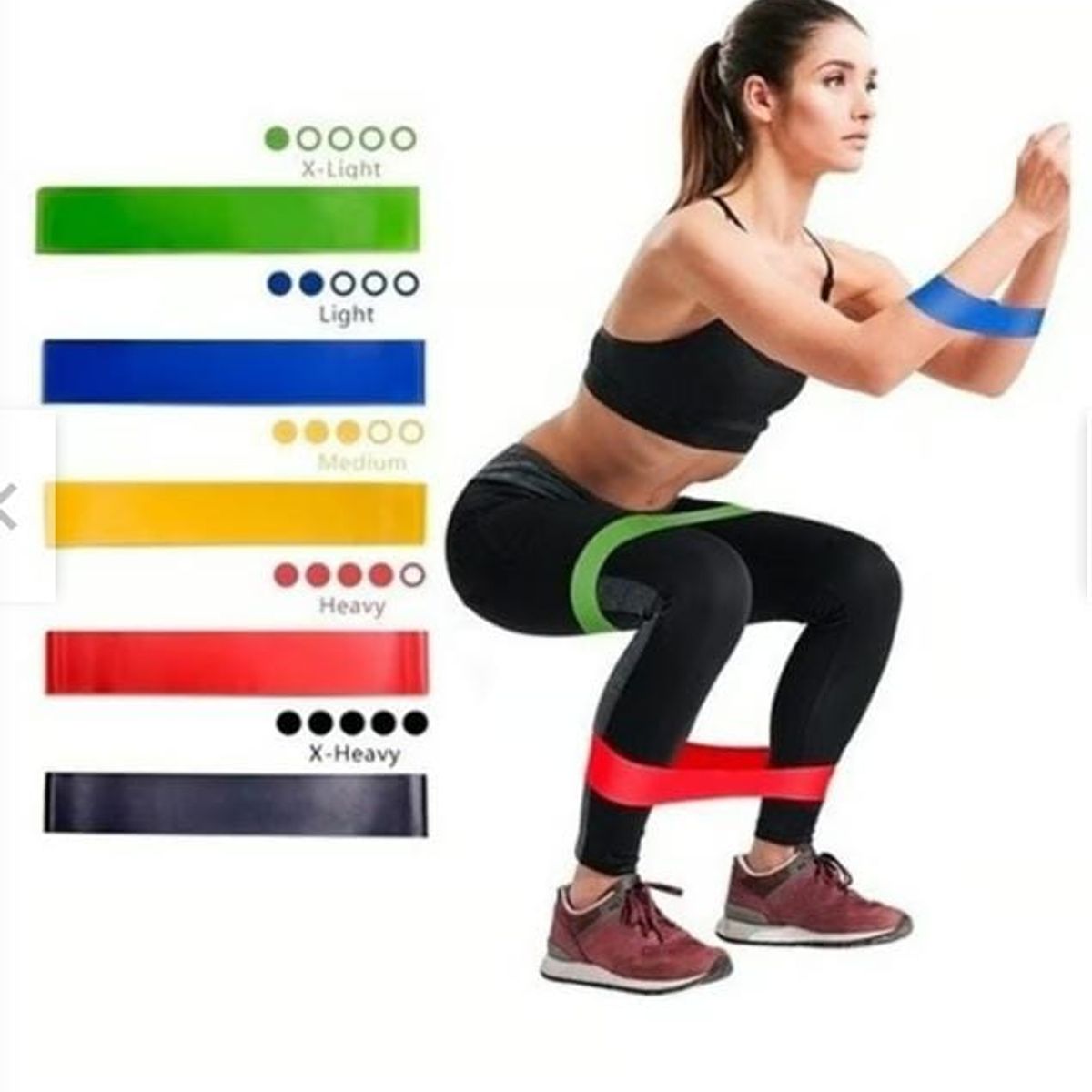 GENERICO - SET 5 BANDAS ELASTICAS PIERNAS GLUTEOS ALTA CALIDAD