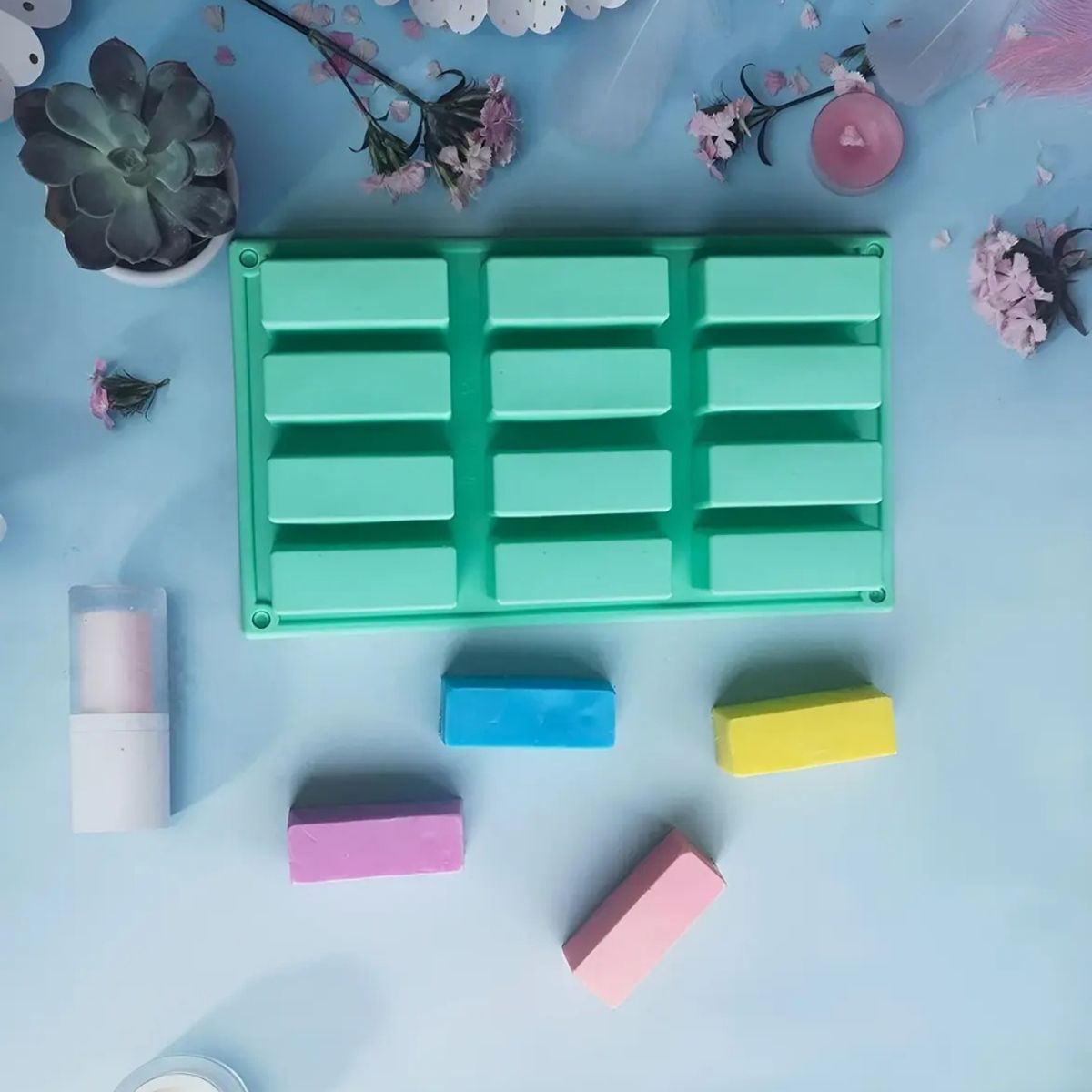 GENERICO - Molde de silicona rectangular para barras con 12 cavidades en Verde Claro
