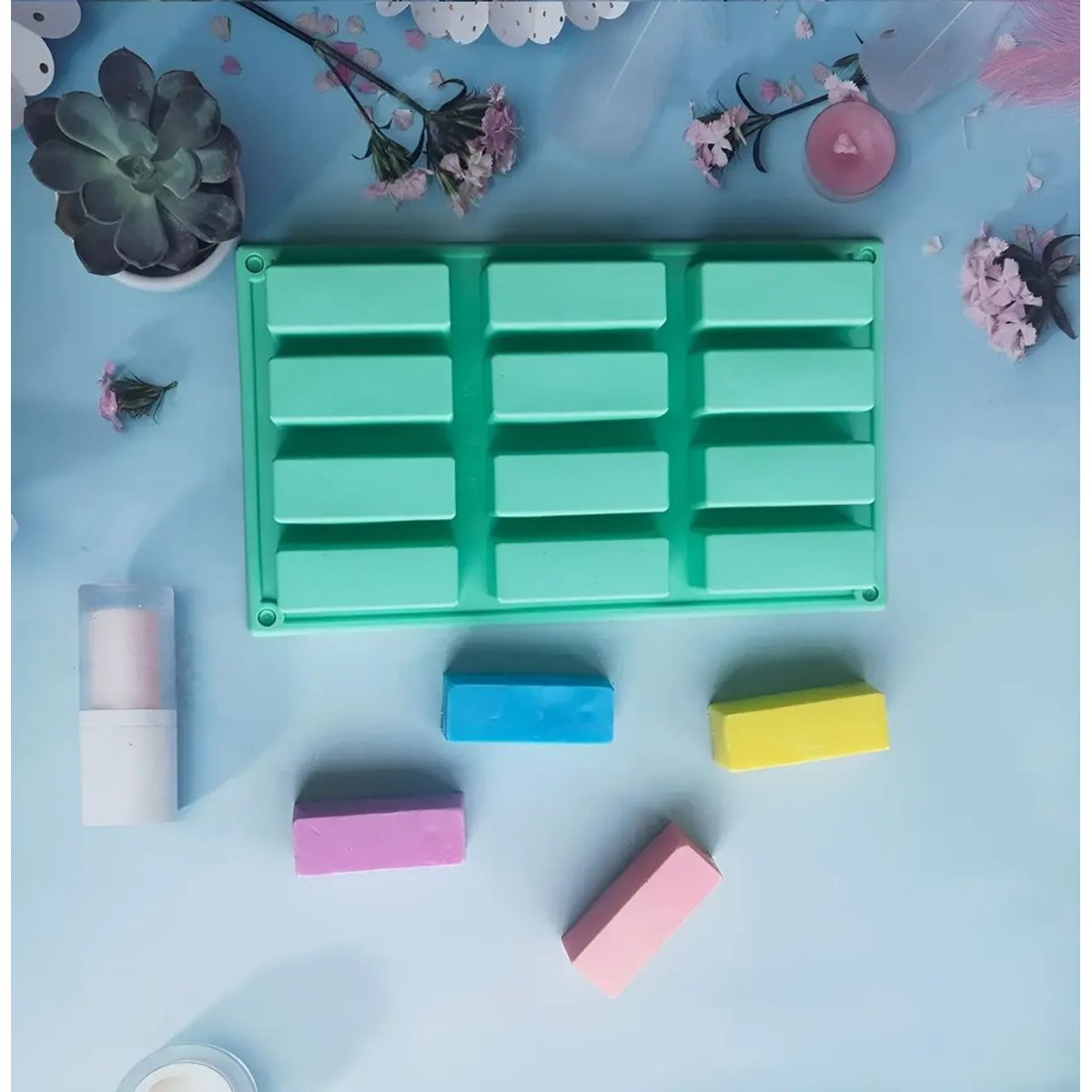GENERICO - Molde de silicona rectangular para barras con 12 cavidades en Verde Claro