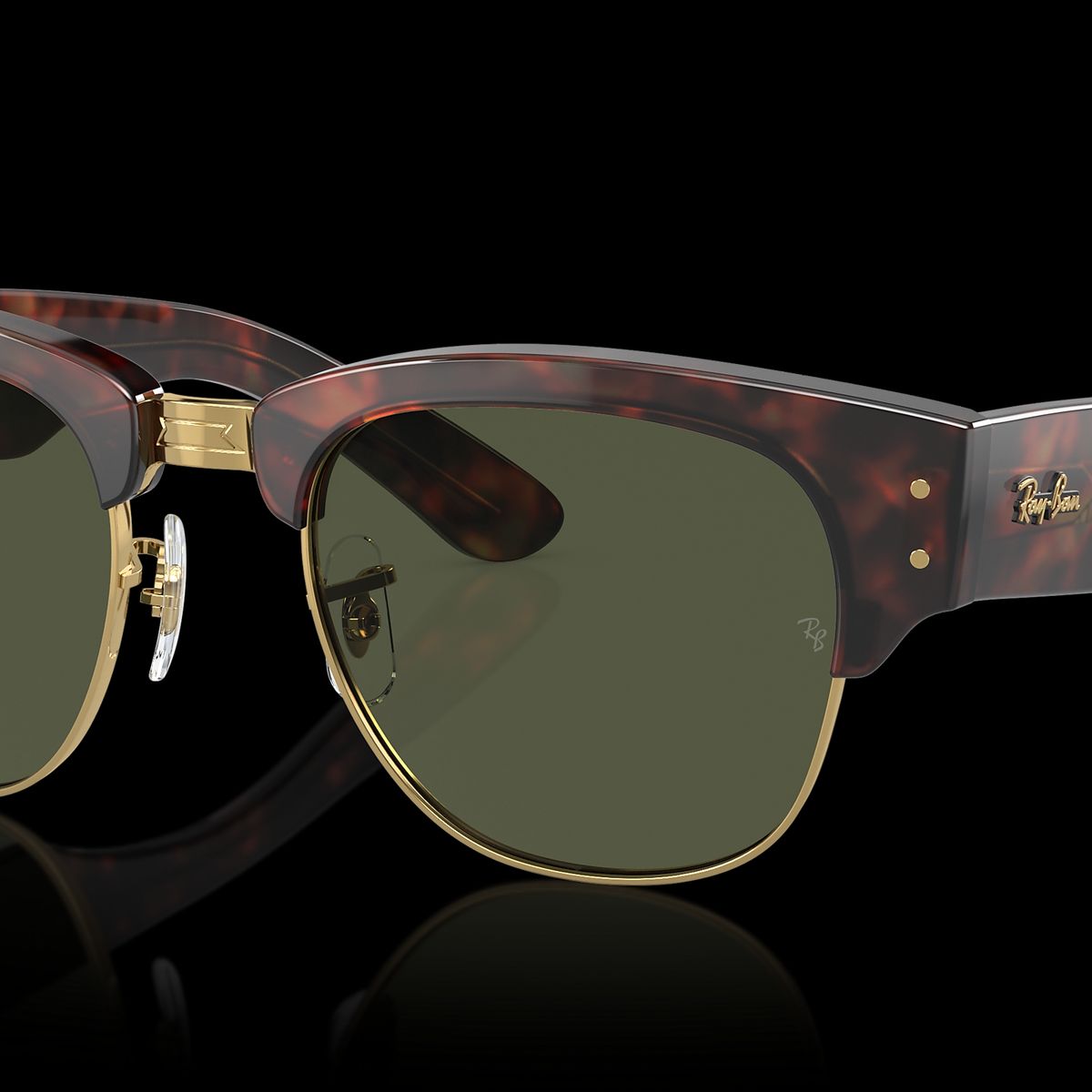 RAY BAN - Anteojos de sol Ray-Ban Mega Clubmaster Carey Pulido sobre DoradoG-15 Verde 53 mm  Lentes de sol RB0316S 99031 53-21