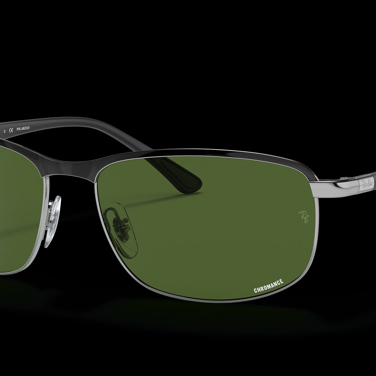 RAY BAN - Anteojos de sol Ray-Ban RB3671CH Chromance Negro sobre PlateadoVerde Oscuro Polarizado 60 mm