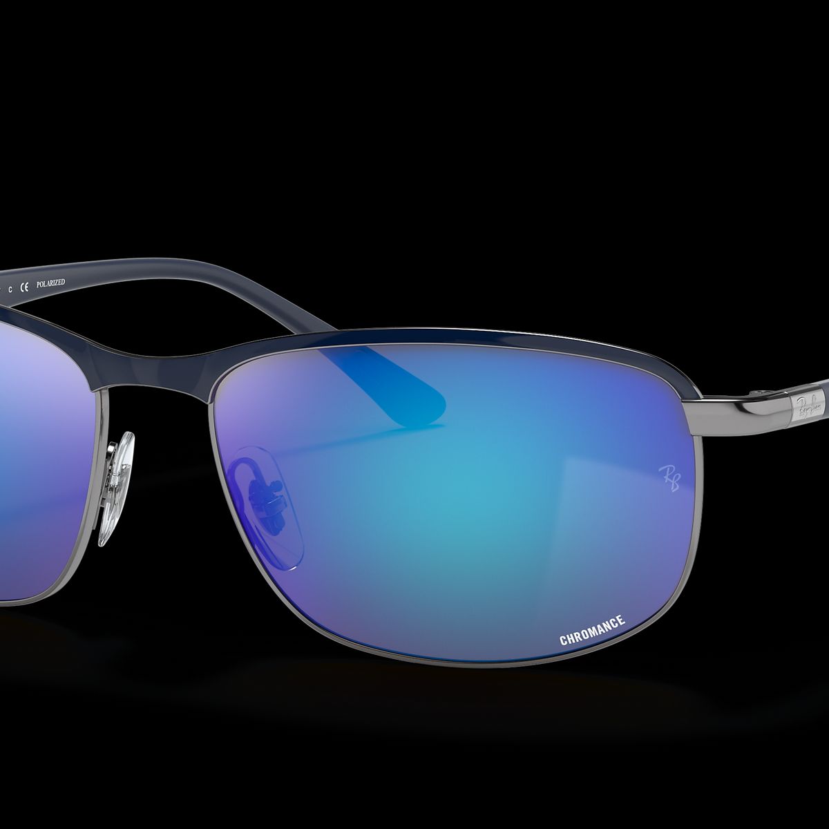RAY BAN - Anteojos de sol Ray-Ban RB3671CH Azul Mate sobre GunmetalGris-Azul Chromance Polarizado 60 mm