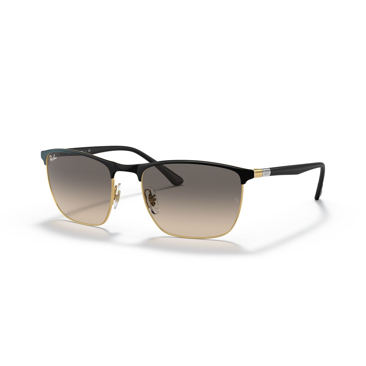 RAY BAN - Anteojos de sol Ray-Ban RB3686 Negro Pulido sobre DoradoGris Claro Degradado 57 mm  Lentes de sol RB3686 18732 57-19