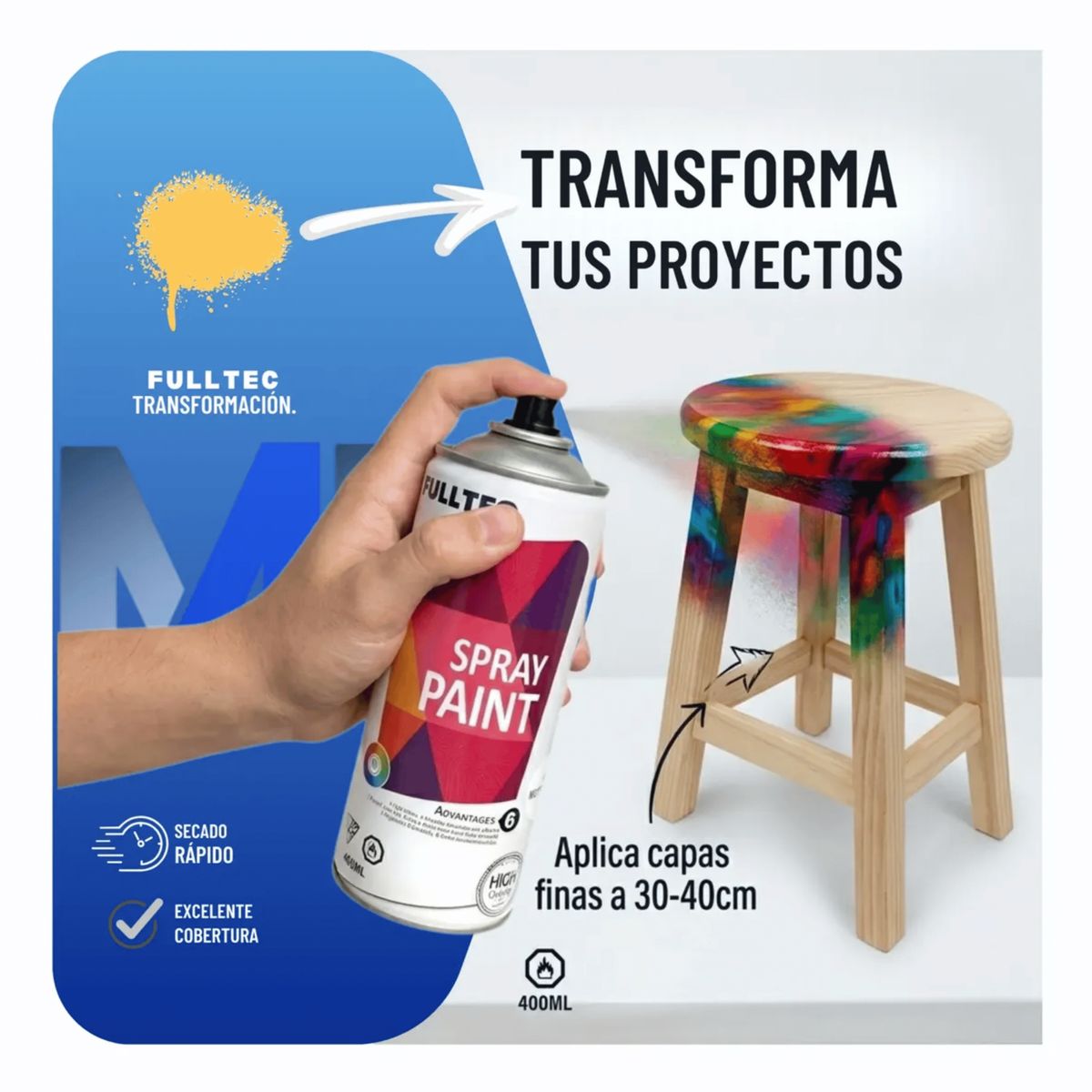 FULLTEC - Pack X6 Pintura Spray Tela Madera Metal Plastico Vehicular Amarillo 41