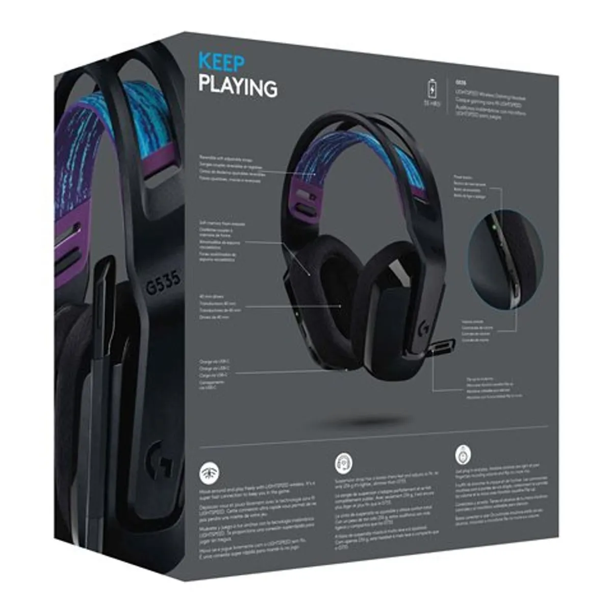 LOGITECH - Audífonos Gamer Inalámbricos Logitech G535 Lightspeed Inalámbrico Receptor USB Negro