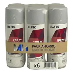 FULLTEC - Pack X6 Pintura Spray Tela Madera Metal Plastico Vehicular Gris Silver125