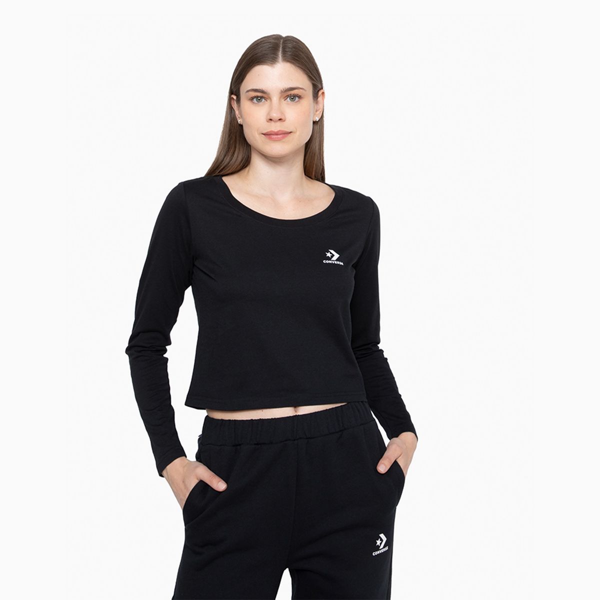 CONVERSE - Polera Converse Basic M/L Mujer Negro