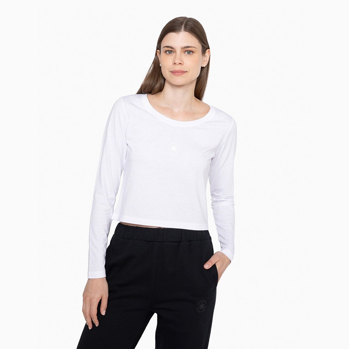 CONVERSE - Polera Converse Basic M/L Mujer Blanco