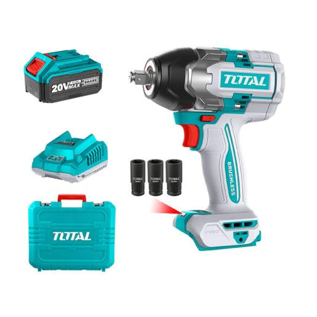 TOTAL TOOLS - Llave Impacto Total 20V 12 Pulgada 850Nm 2 Baterías 4Ah