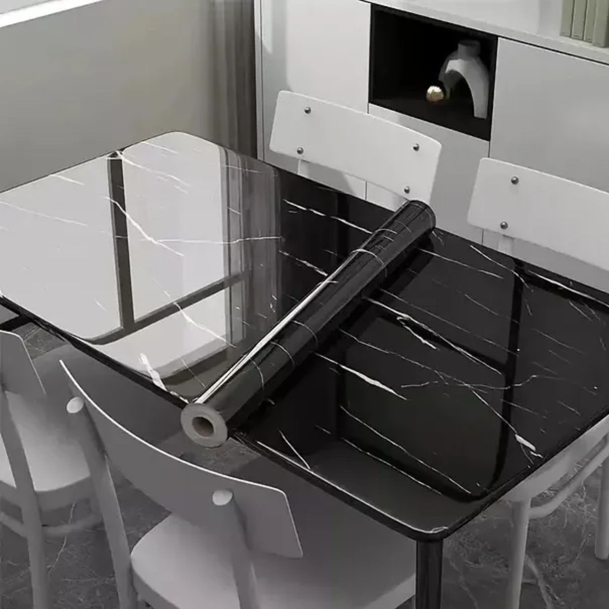 GENERICO - Papel Tapiz Adhesivo Mármol Impermeable 10 Metros Negro