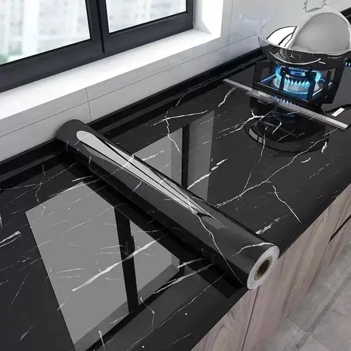 GENERICO - Papel Tapiz Adhesivo Mármol Impermeable 10 Metros Negro