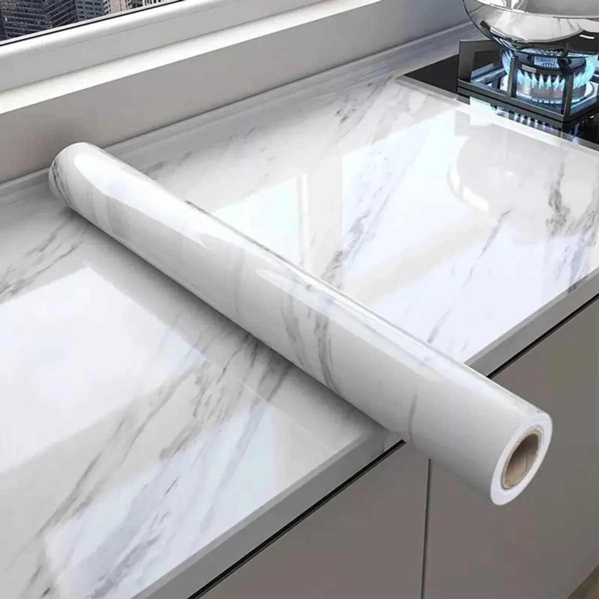 GENERICO - Papel Tapiz Adhesivo Mármol Impermeable 10 Metros Blanco
