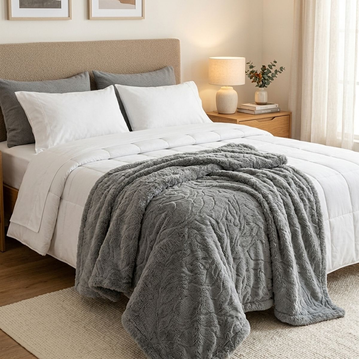 GENERICO - Manta Frazada Jacquard Polar Sherpa Martiné Gris 127x152cm
