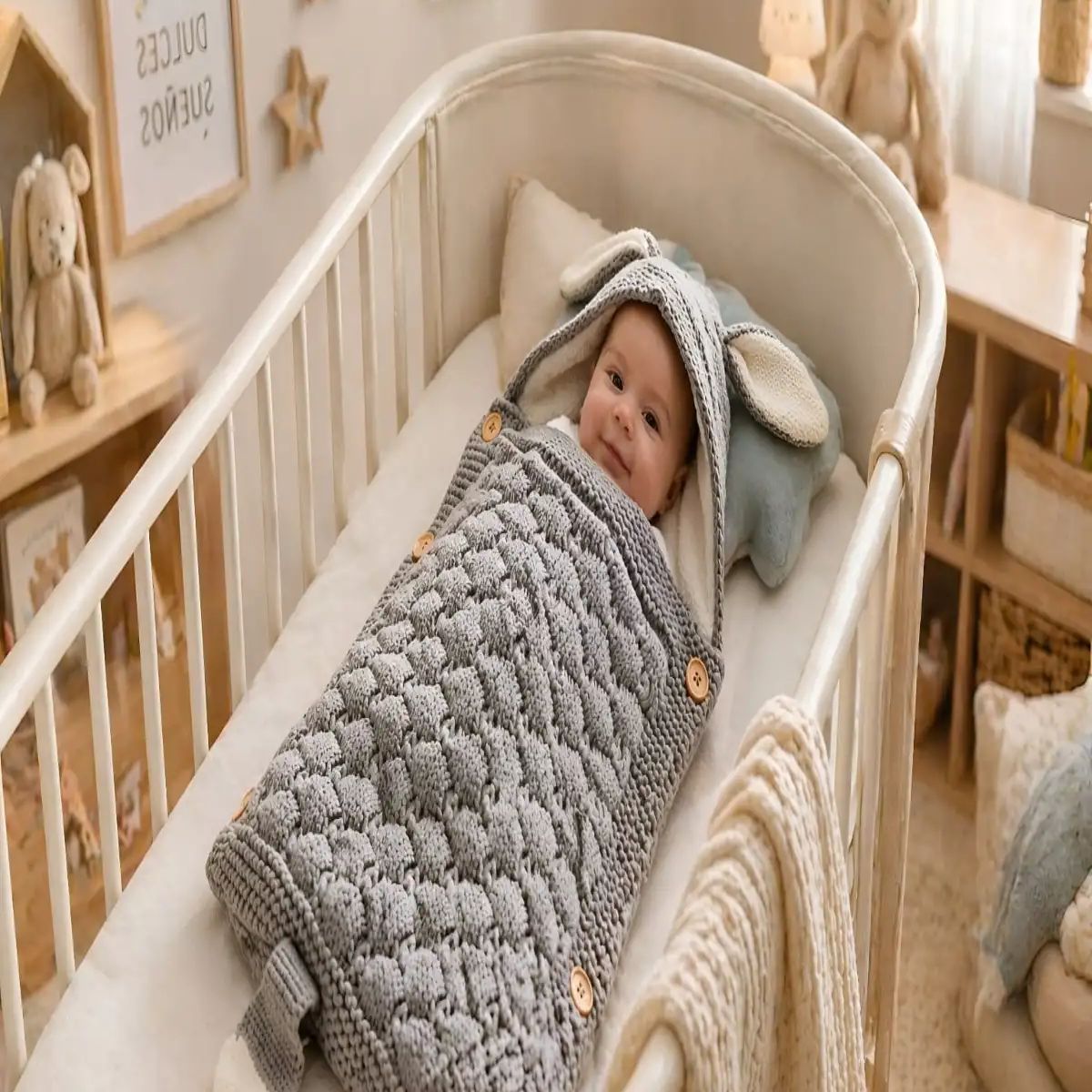 GENERICO - Saco de Dormir para Bebe con Capota y Forro cálido tejido