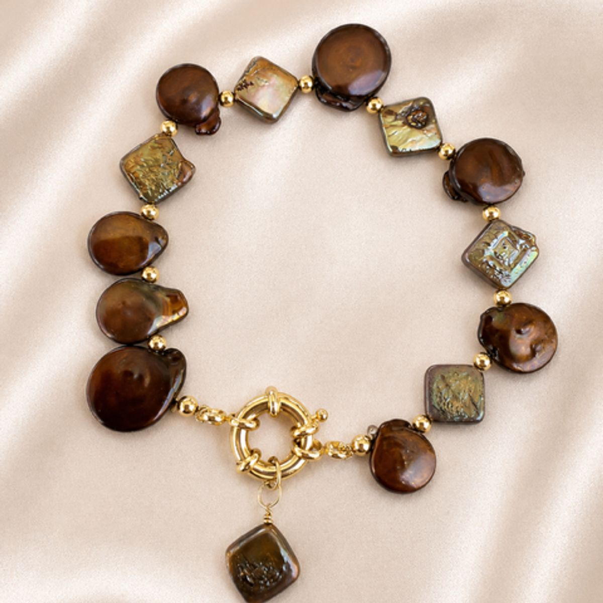 GENERICO - Pulsera Perlas de Río Naturales Café