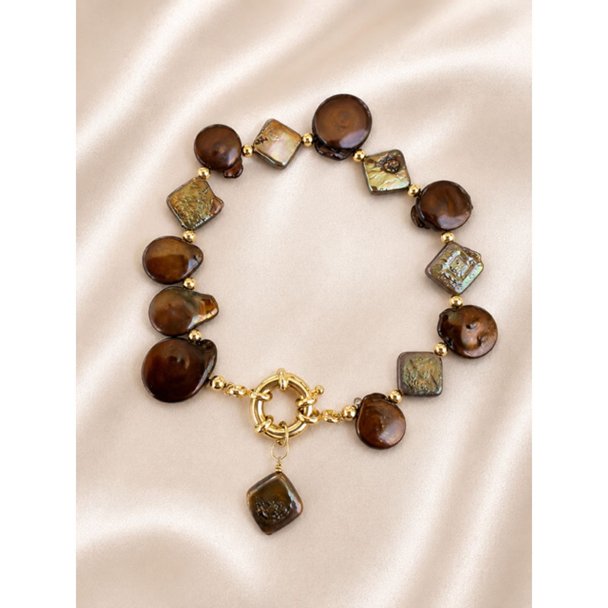 GENERICO - Pulsera Perlas de Río Naturales Café